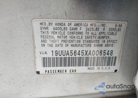 1999 Acura Tl 3.2 из США, поврежденный, VIN 19UUA5645XA006548